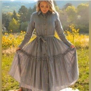 Ivy City Co. Tommie Ash Blue Plaid Tiered Cottagecore Shirt Dress Women Size XXL